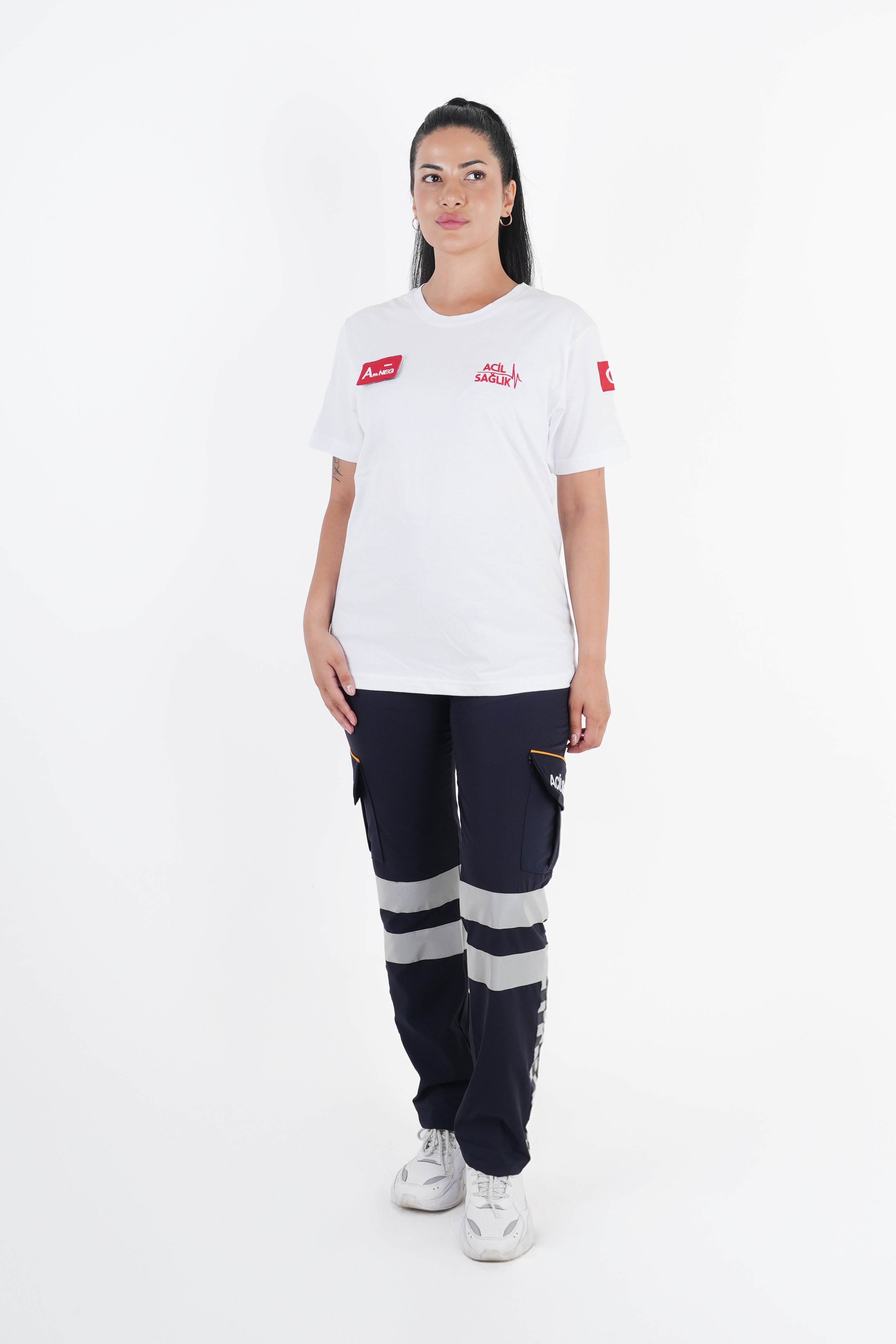 Ritimli Acil Sağlık Beyaz Comfort Sıfır Yaka (Unisex-Fileli)