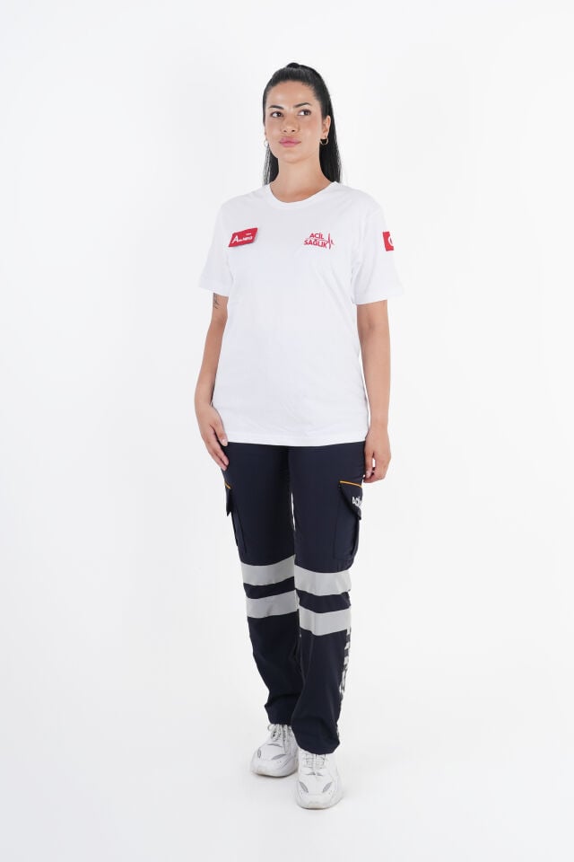 Ritimli Acil Sağlık Beyaz Comfort Sıfır Yaka (Unisex-Fileli)