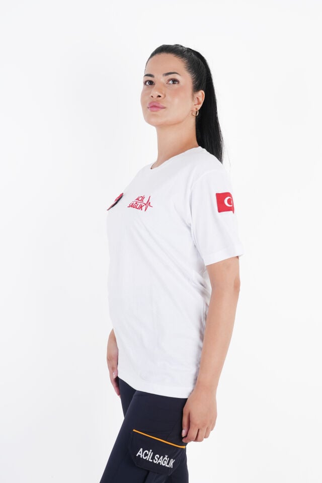 Ritimli Acil Sağlık Beyaz Comfort Sıfır Yaka (Unisex-Fileli)
