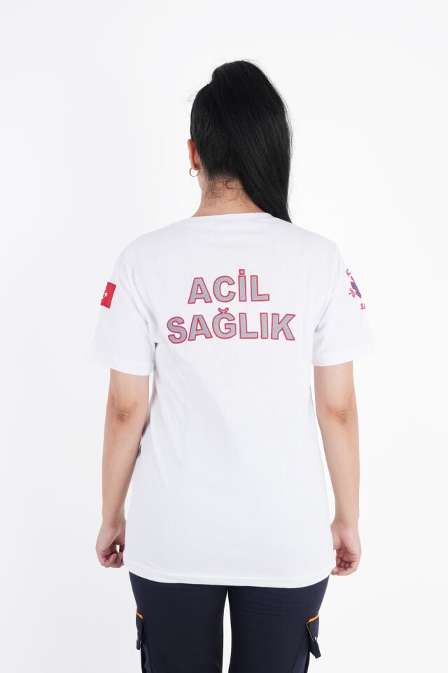 Ritimli Acil Sağlık Beyaz Comfort Sıfır Yaka (Unisex-Fileli)