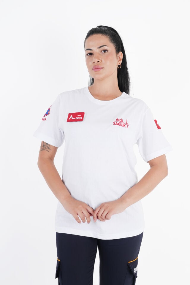 Ritimli Acil Sağlık Beyaz Comfort Sıfır Yaka (Unisex-Fileli)