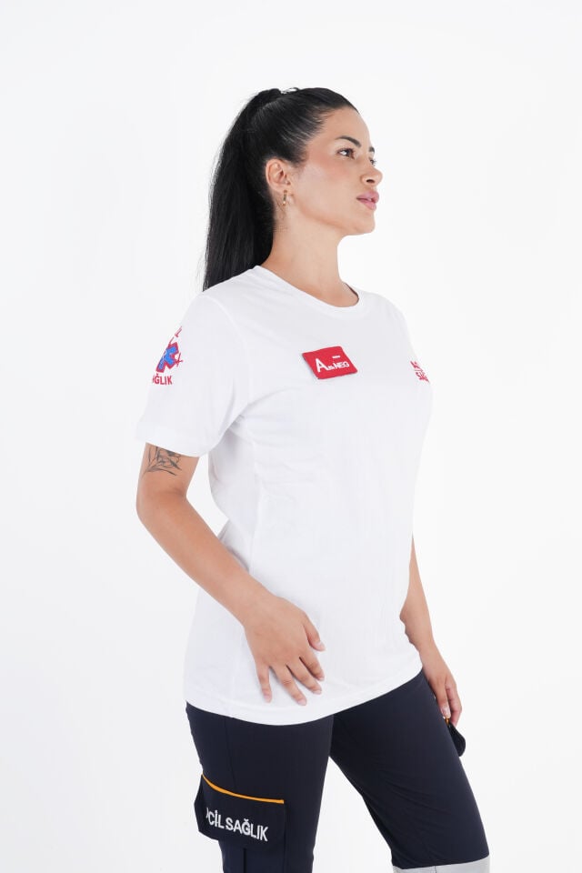 Ritimli Acil Sağlık Beyaz Comfort Sıfır Yaka (Unisex-Fileli)