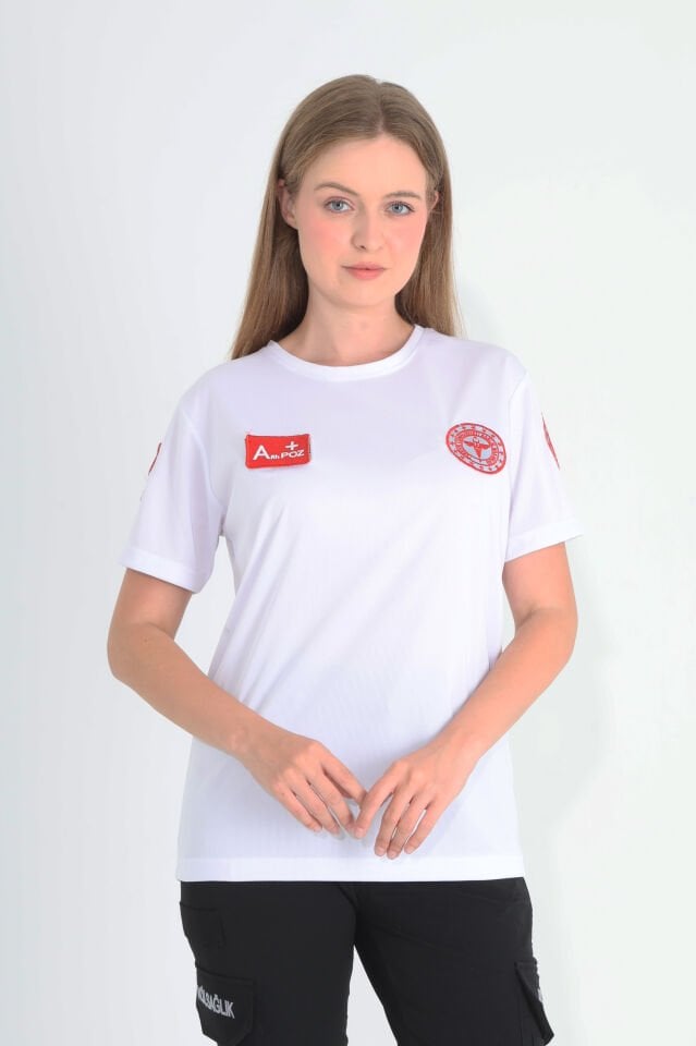 Yeni 112 Acil Sağlık Sıfır Yaka Beyaz Comfort T-shirt (Fileli-Unisex)