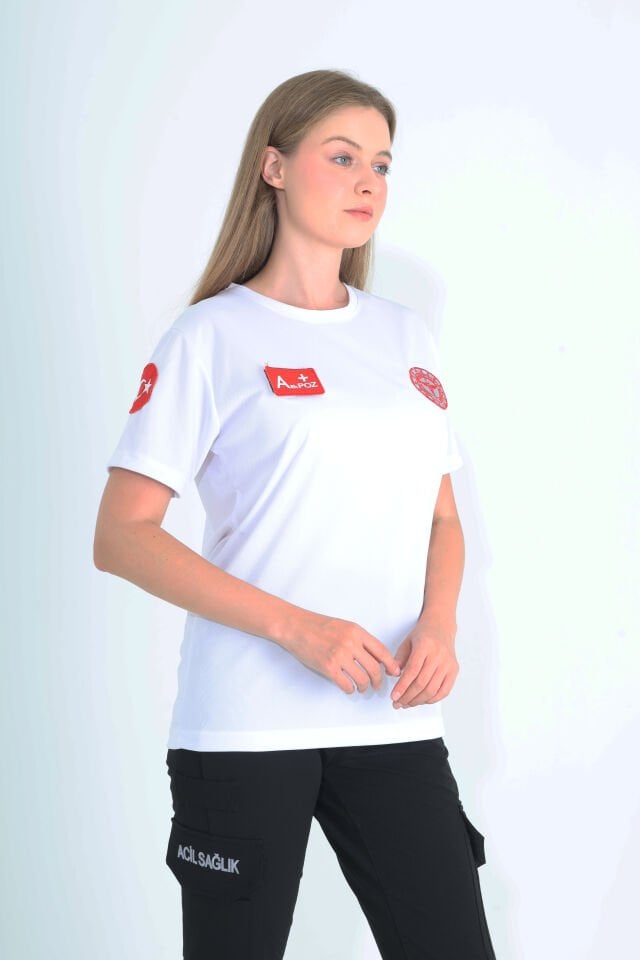 Yeni 112 Acil Sağlık Sıfır Yaka Beyaz Comfort T-shirt (Fileli-Unisex)