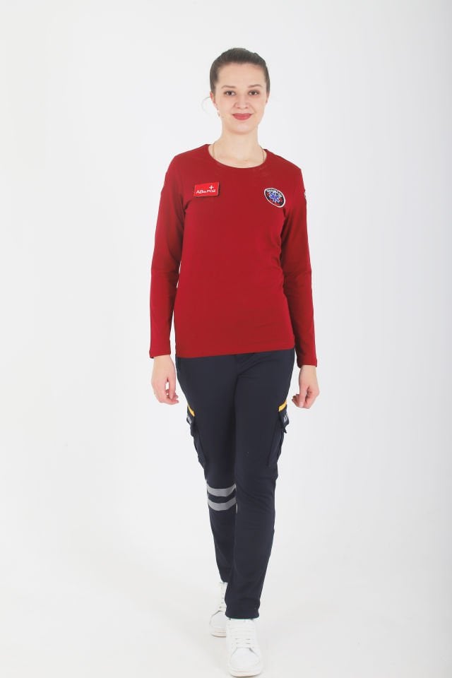 Yeni Paramedik Bordo Uzun Kollu Sıfır Yaka T-shirt (Penye Kumaş- Unisex)