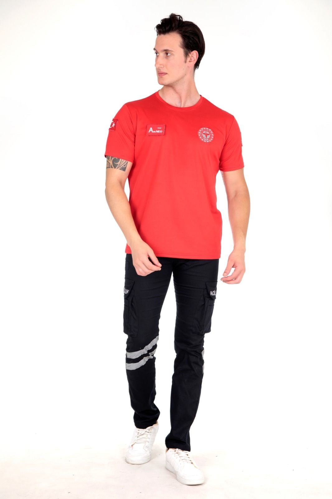 112 Acil Sağlık Comfort Sıfır Yaka Kırmızı T-shirt (Fileli-Unisex)