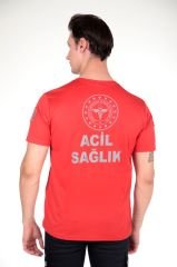 112 Acil Sağlık Comfort Sıfır Yaka Kırmızı T-shirt (Fileli-Unisex)