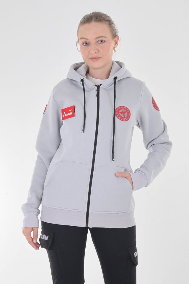 112 Acil Sağlık Gümüş Gri Kapşonlu Polar (Unisex)