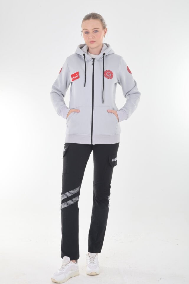 112 Acil Sağlık Gümüş Gri Kapşonlu Polar (Unisex)