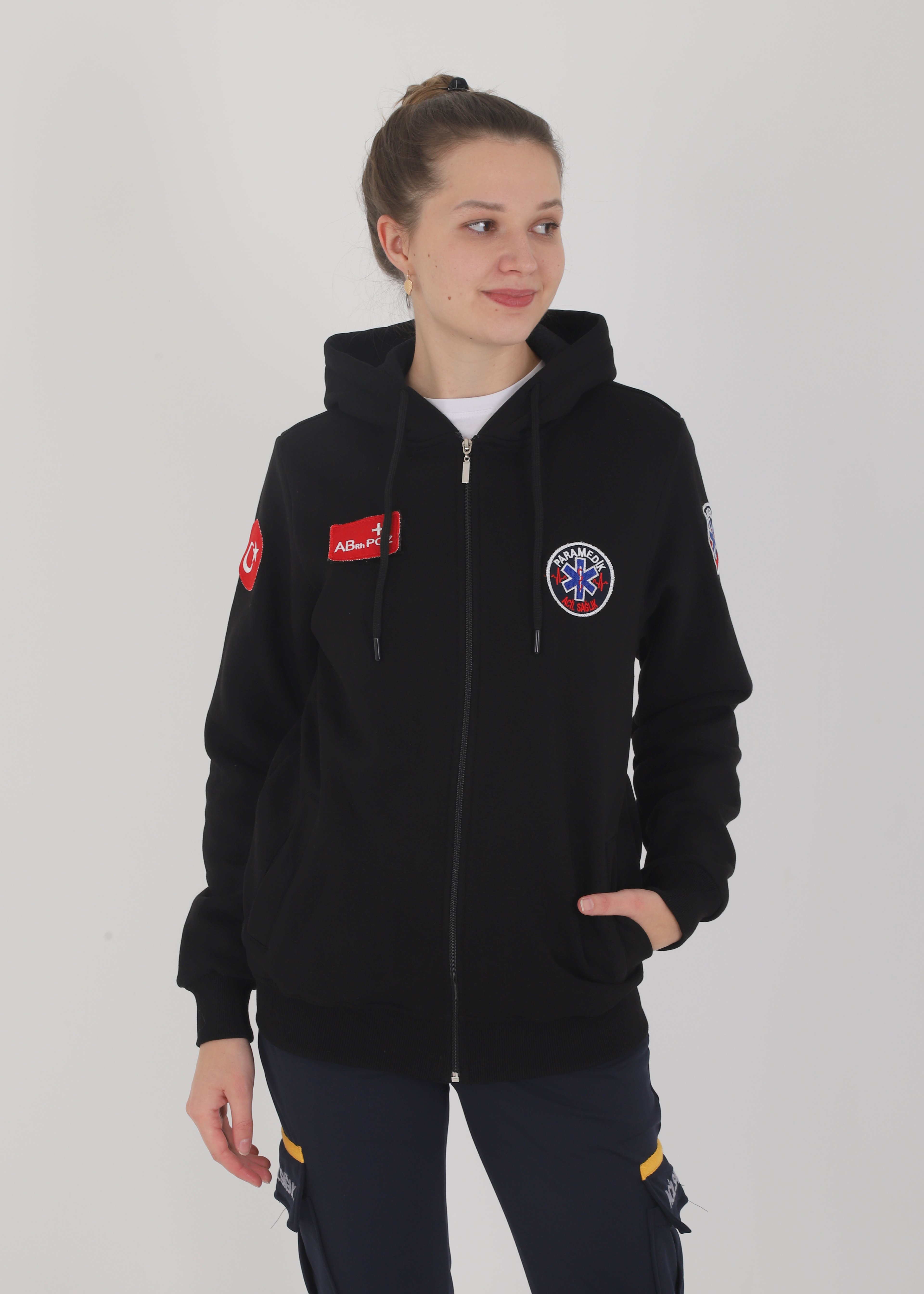 Yeni Paramedik Siyah Kapşonlu Polar (Unisex)