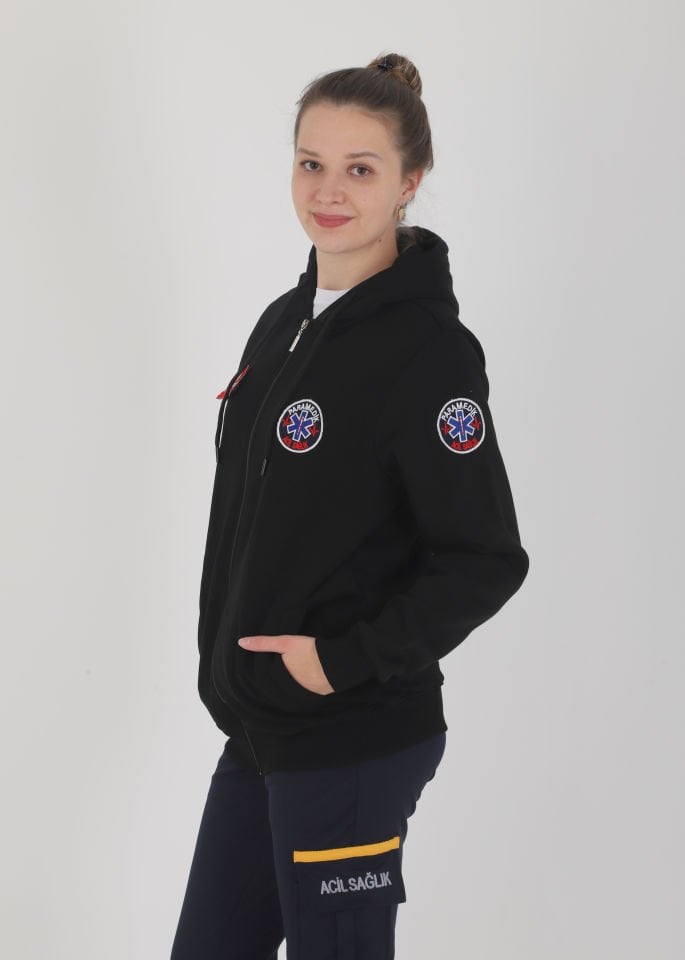 Yeni Paramedik Siyah Kapşonlu Polar (Unisex)