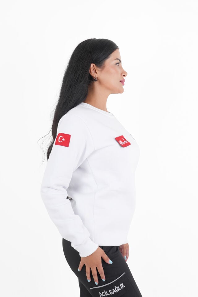 Paramedik Beyaz Sıfır Yaka Swit (Unisex)-3 İplik Kumaş)