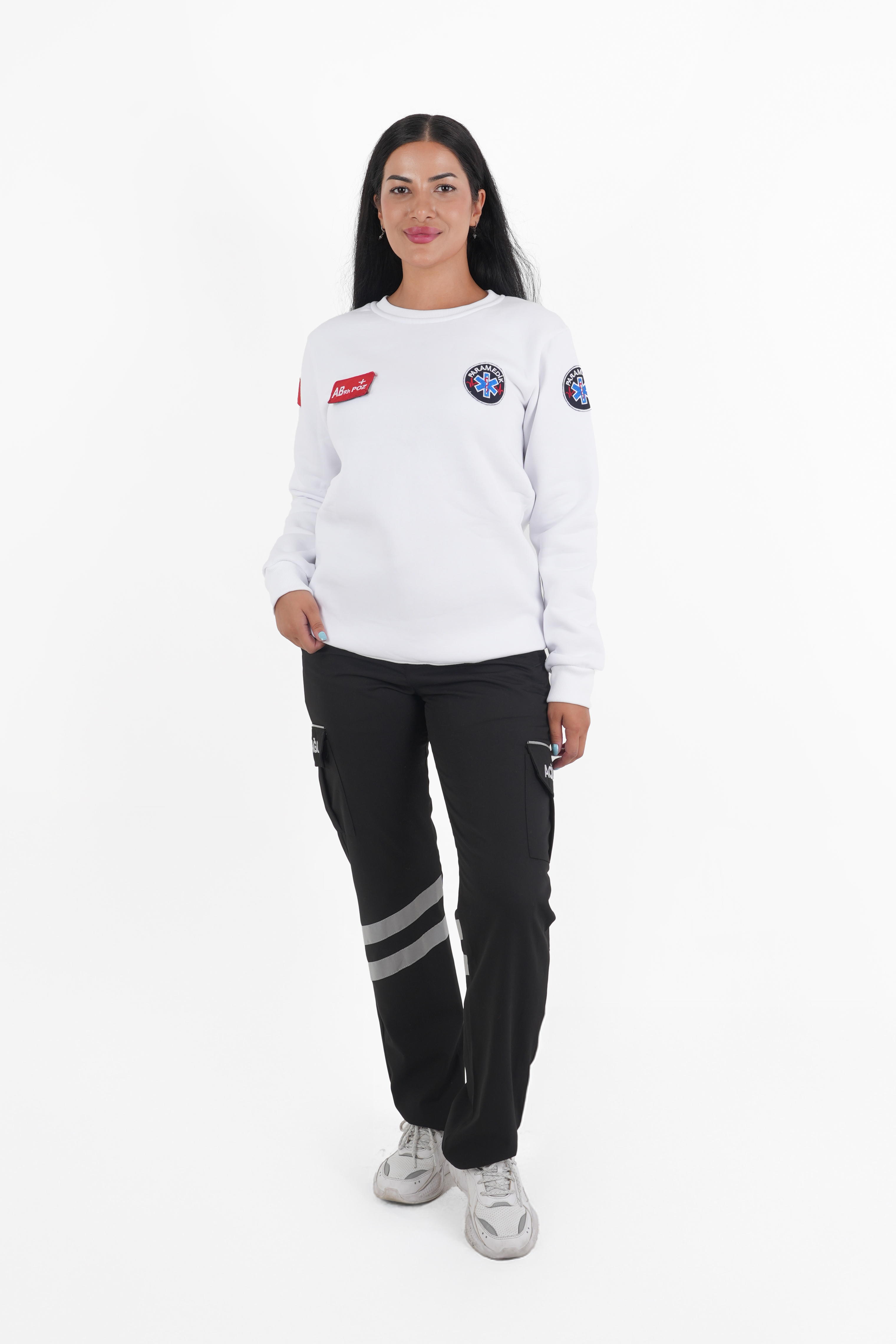 Paramedik Beyaz Sıfır Yaka Swit (Unisex)-3 İplik Kumaş)