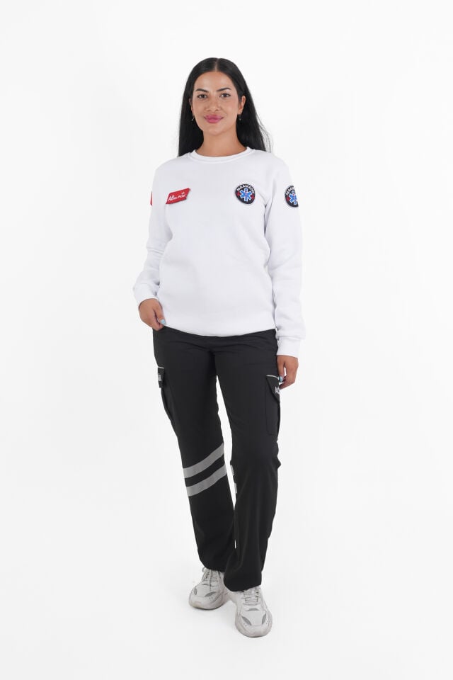 Paramedik Beyaz Sıfır Yaka Swit (Unisex)-3 İplik Kumaş)