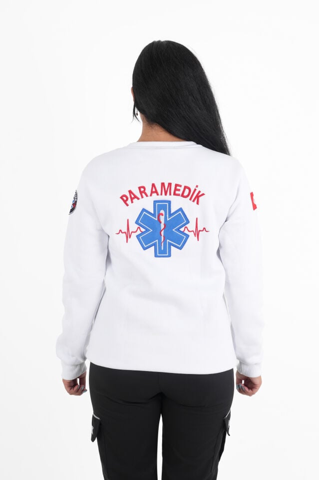 Paramedik Beyaz Sıfır Yaka Swit (Unisex)-3 İplik Kumaş)