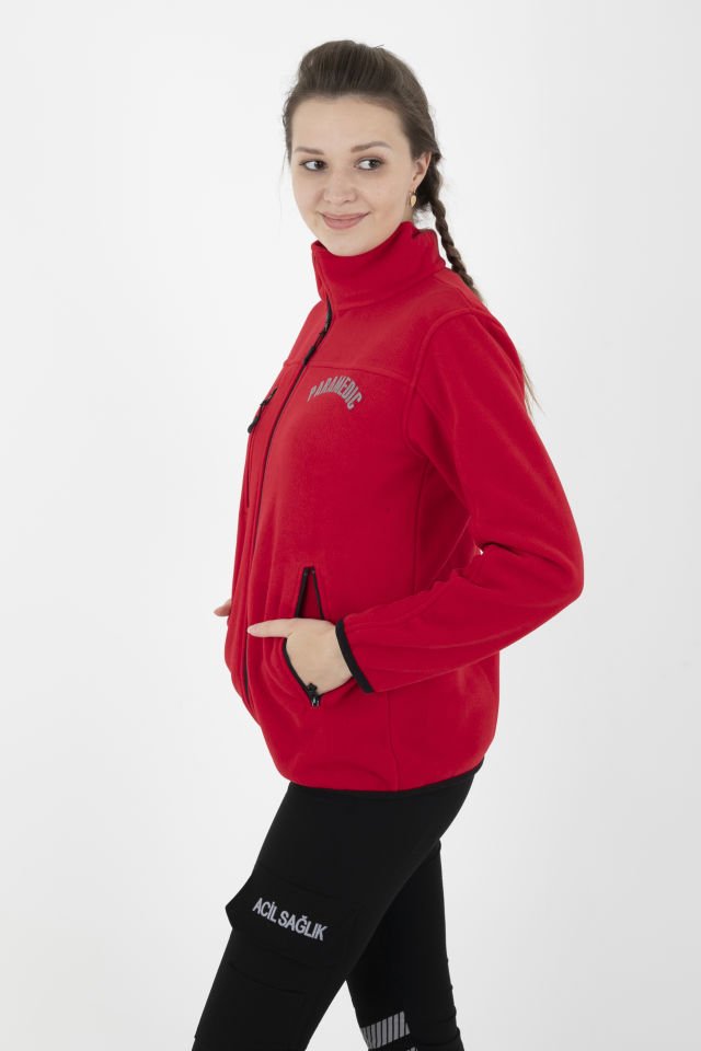 Paramedik Fermuarlı Kırmızı Polar (Unisex)