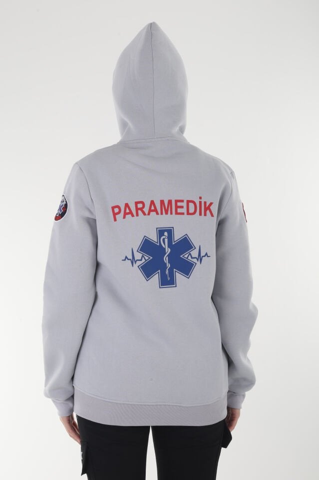 Paramedik Gümüş Gri Kapşonlu Polar (Unisex)