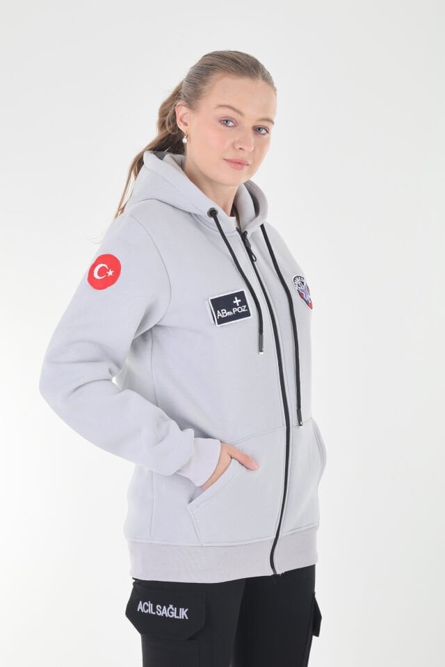Paramedik Gümüş Gri Kapşonlu Polar (Unisex)