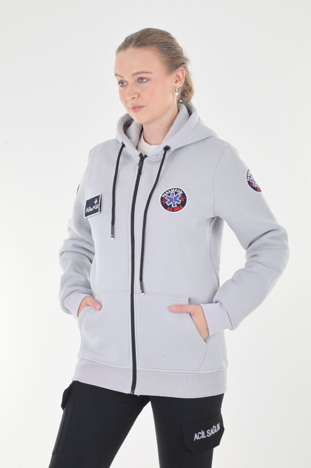 Paramedik Gümüş Gri Kapşonlu Polar (Unisex)