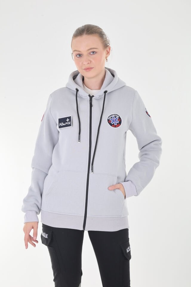 Paramedik Gümüş Gri Kapşonlu Polar (Unisex)