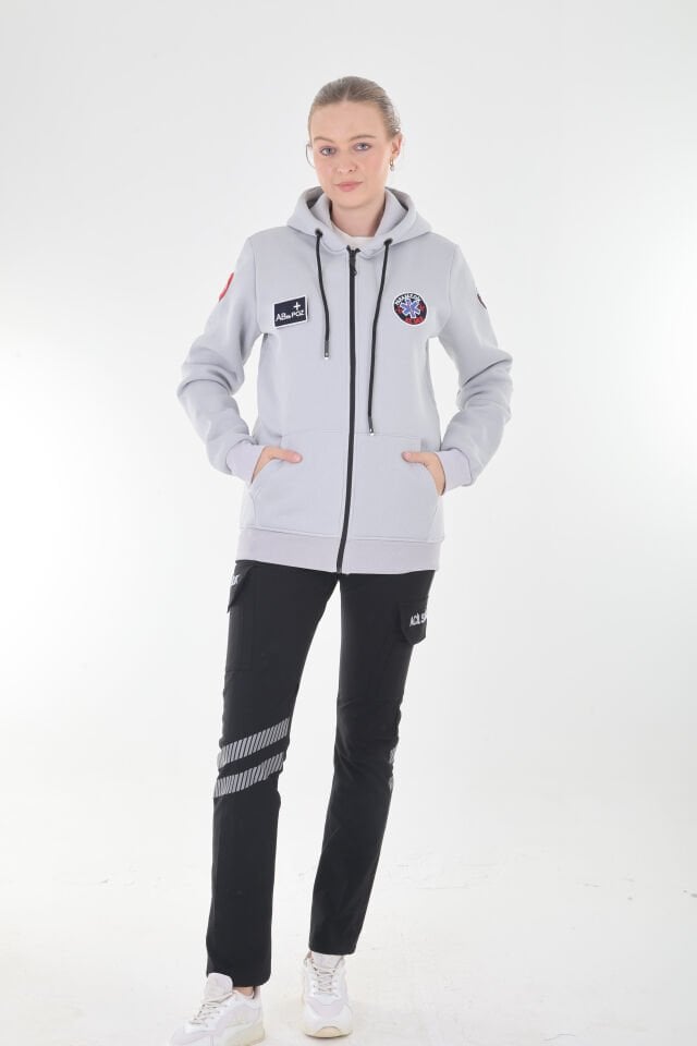 Paramedik Gümüş Gri Kapşonlu Polar (Unisex)