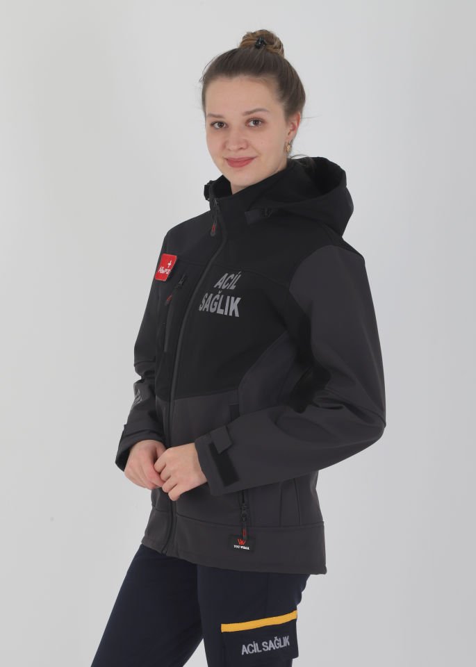 Yeni Acil Sağlık Füme-Siyah Shoftshell Mont (Su Geçirmez-Unisex)