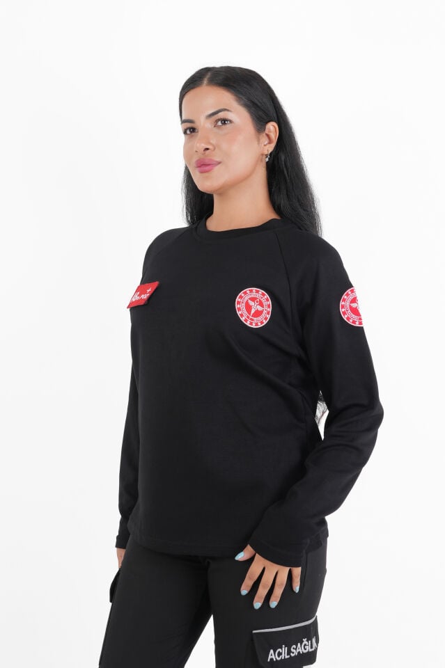 112 Acil Sağlık Siyah Sıfır Yaka Swit (Unisex-Oysho Kumaş )