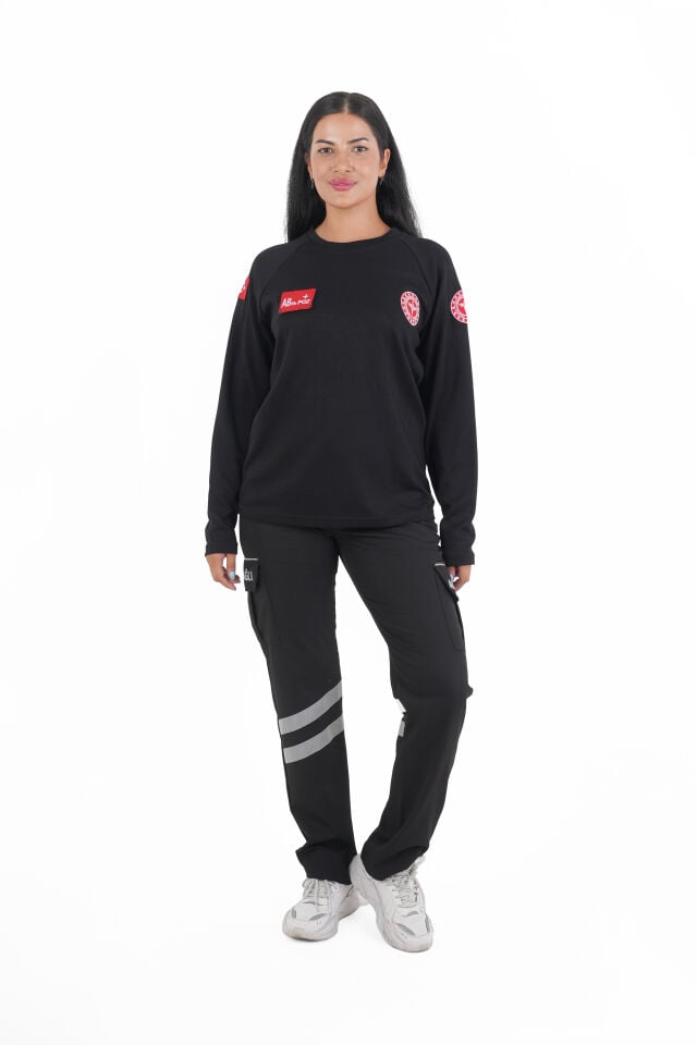 112 Acil Sağlık Siyah Sıfır Yaka Swit (Unisex-Oysho Kumaş )