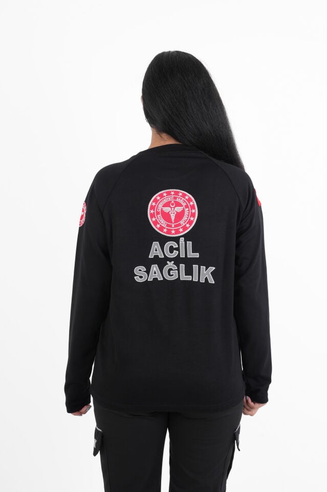 112 Acil Sağlık Siyah Sıfır Yaka Swit (Unisex-Oysho Kumaş )