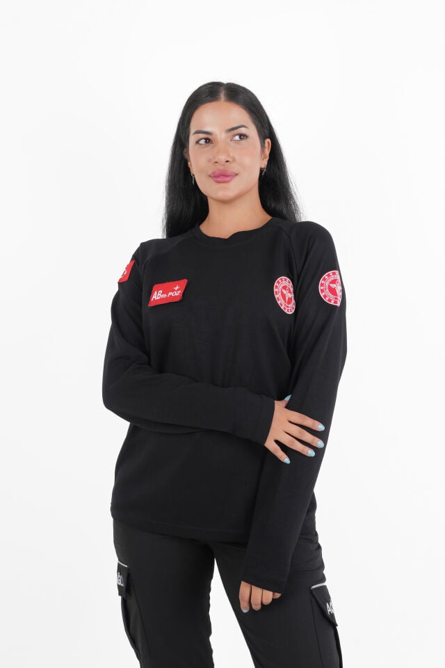 112 Acil Sağlık Siyah Sıfır Yaka Swit (Unisex-Oysho Kumaş )