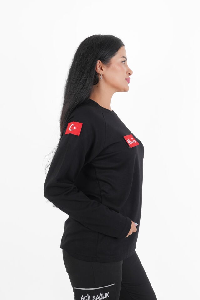 112 Acil Sağlık Siyah Sıfır Yaka Swit (Unisex-Oysho Kumaş )