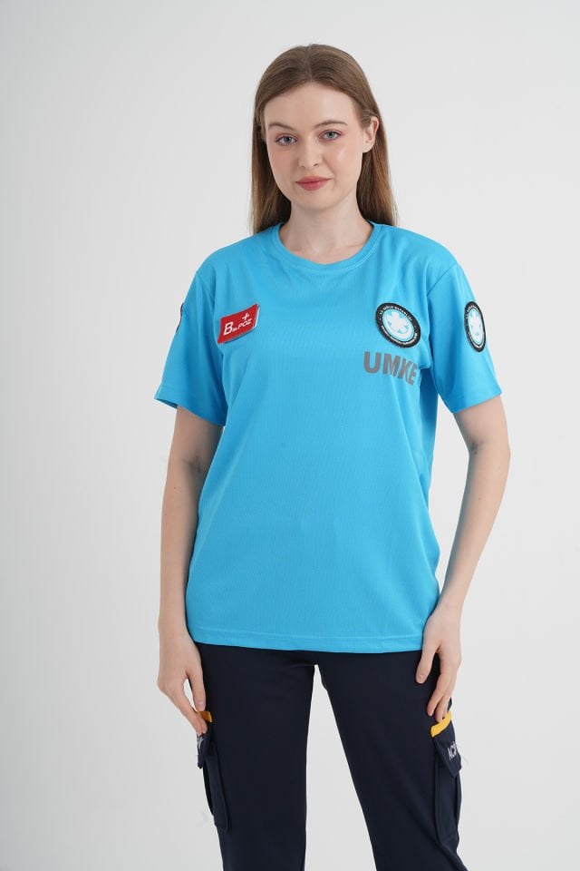 UMKE Turkuaz Sıfır Yaka Comfort T-shirt (Unisex-Fileli)