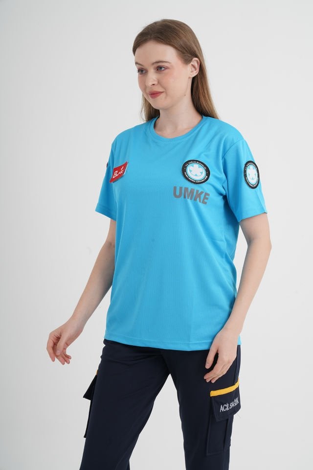 UMKE Turkuaz Sıfır Yaka Comfort T-shirt (Unisex-Fileli)