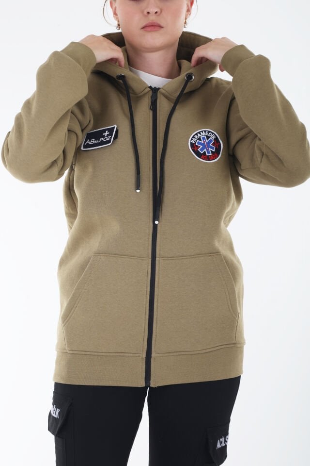 Paramedik Açık Kahve Kapşonlu Polar (Unisex)
