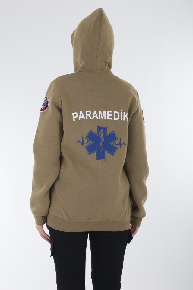 Paramedik Açık Kahve Kapşonlu Polar (Unisex)
