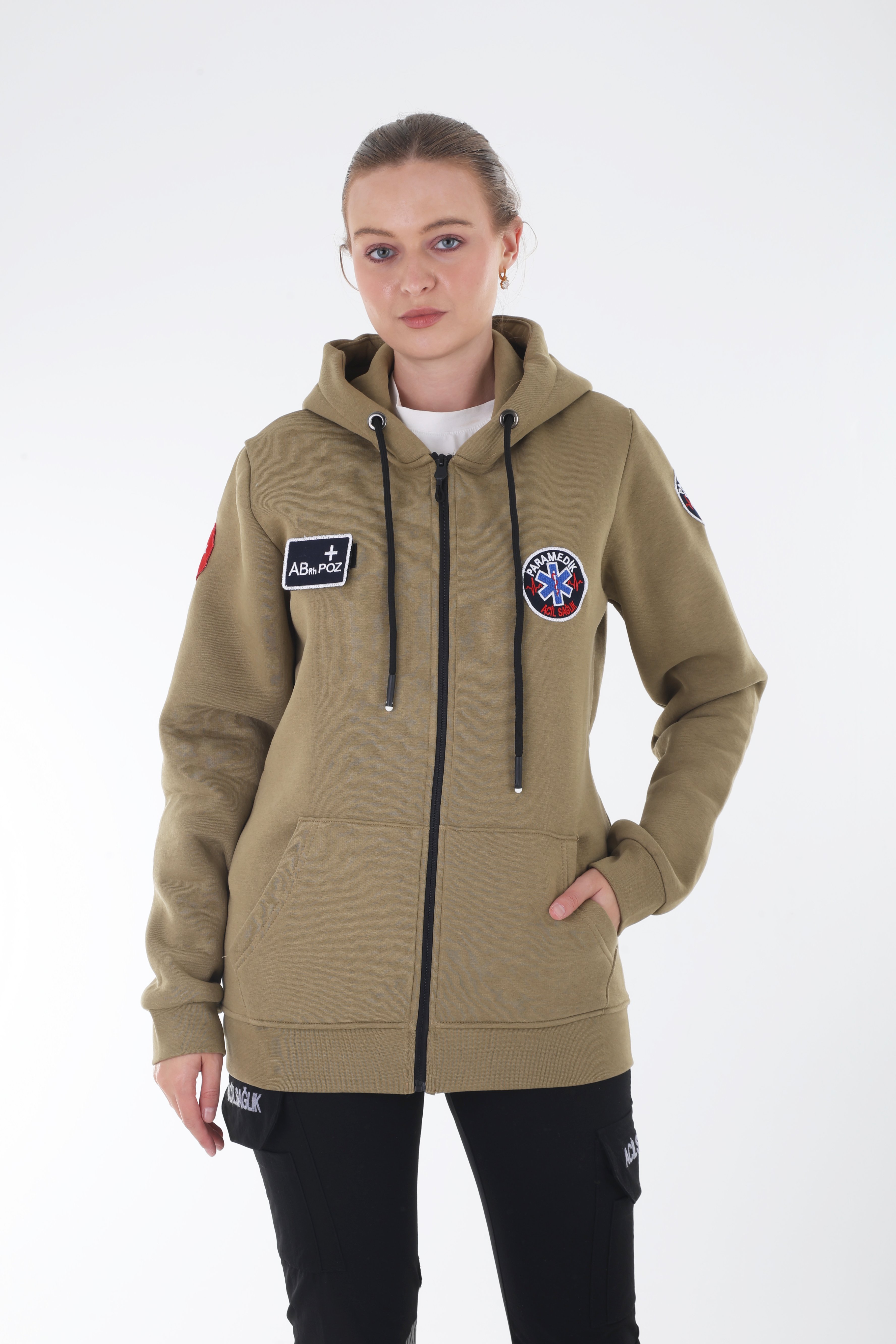 Paramedik Açık Kahve Kapşonlu Polar (Unisex)