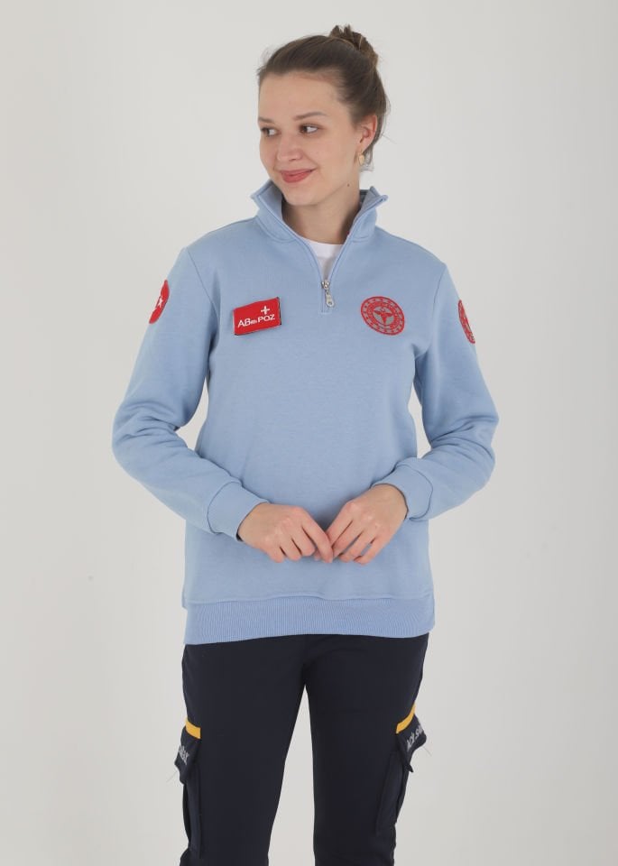 Yeni 112 Acil Sağlık Açık Mavi Fermuarlı Swit (Unisex-3 İplik)