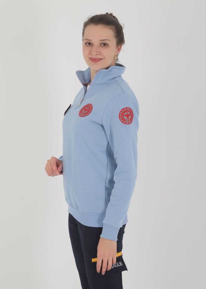 Yeni 112 Acil Sağlık Açık Mavi Fermuarlı Swit (Unisex-3 İplik)