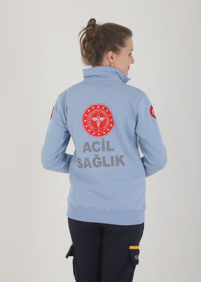 Yeni 112 Acil Sağlık Açık Mavi Fermuarlı Swit (Unisex-3 İplik)