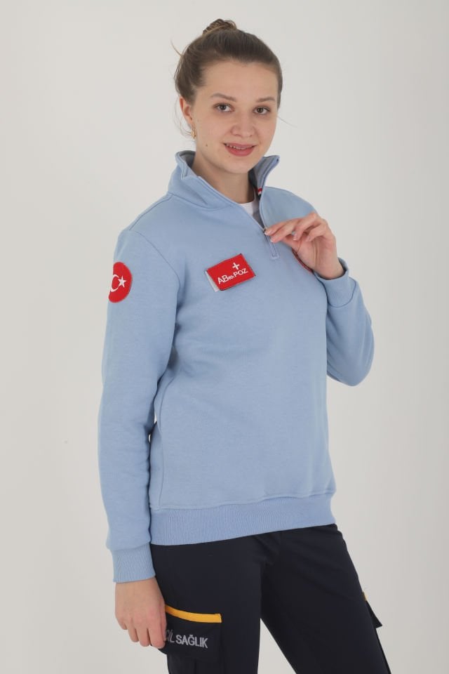 Yeni 112 Acil Sağlık Açık Mavi Fermuarlı Swit (Unisex-3 İplik)