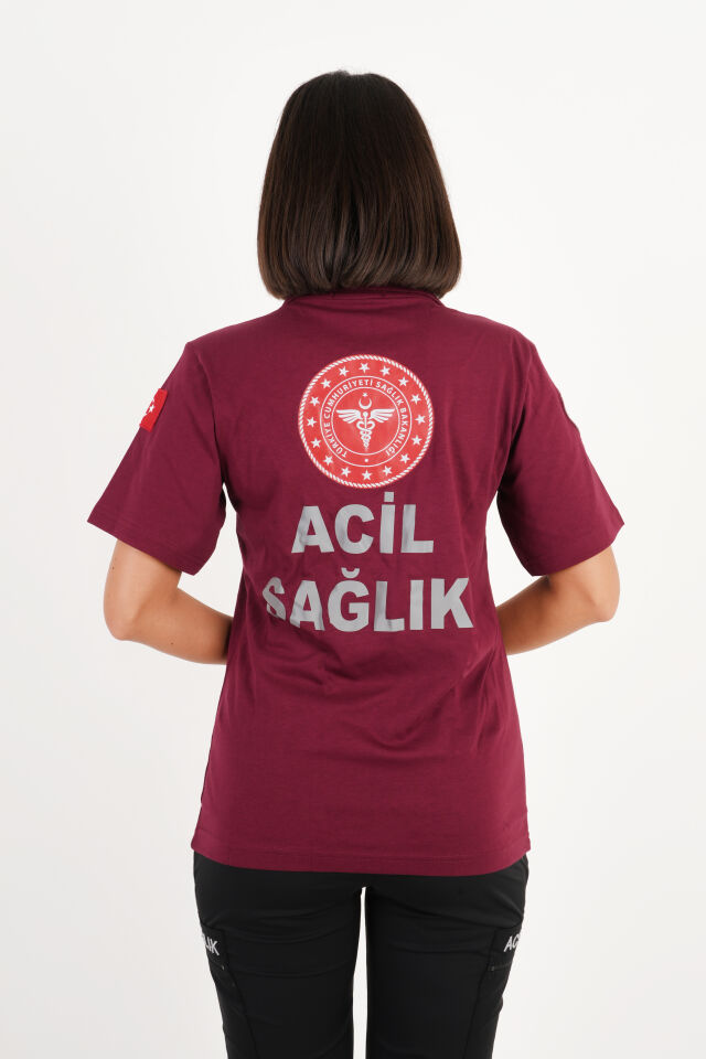112 Acil Sağlık Bordo Fermuarlı T-shirt (Unisex)
