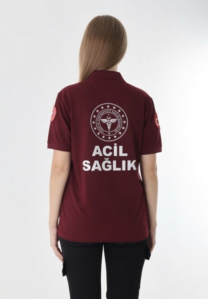 112 Acil Sağlık Bordo Fermuarlı T-shirt (Unisex)