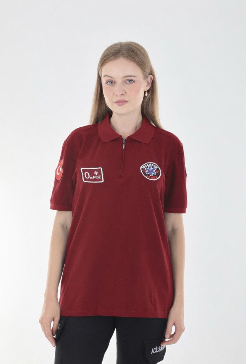 Paramedik Bordo Fermuarlı T-shirt (Unisex)