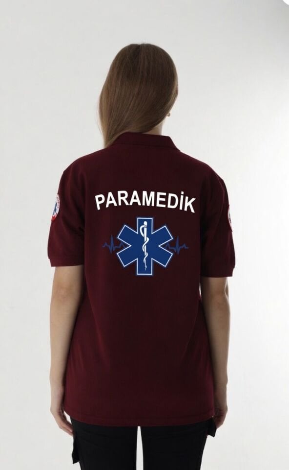 Paramedik Bordo Fermuarlı T-shirt (Unisex)