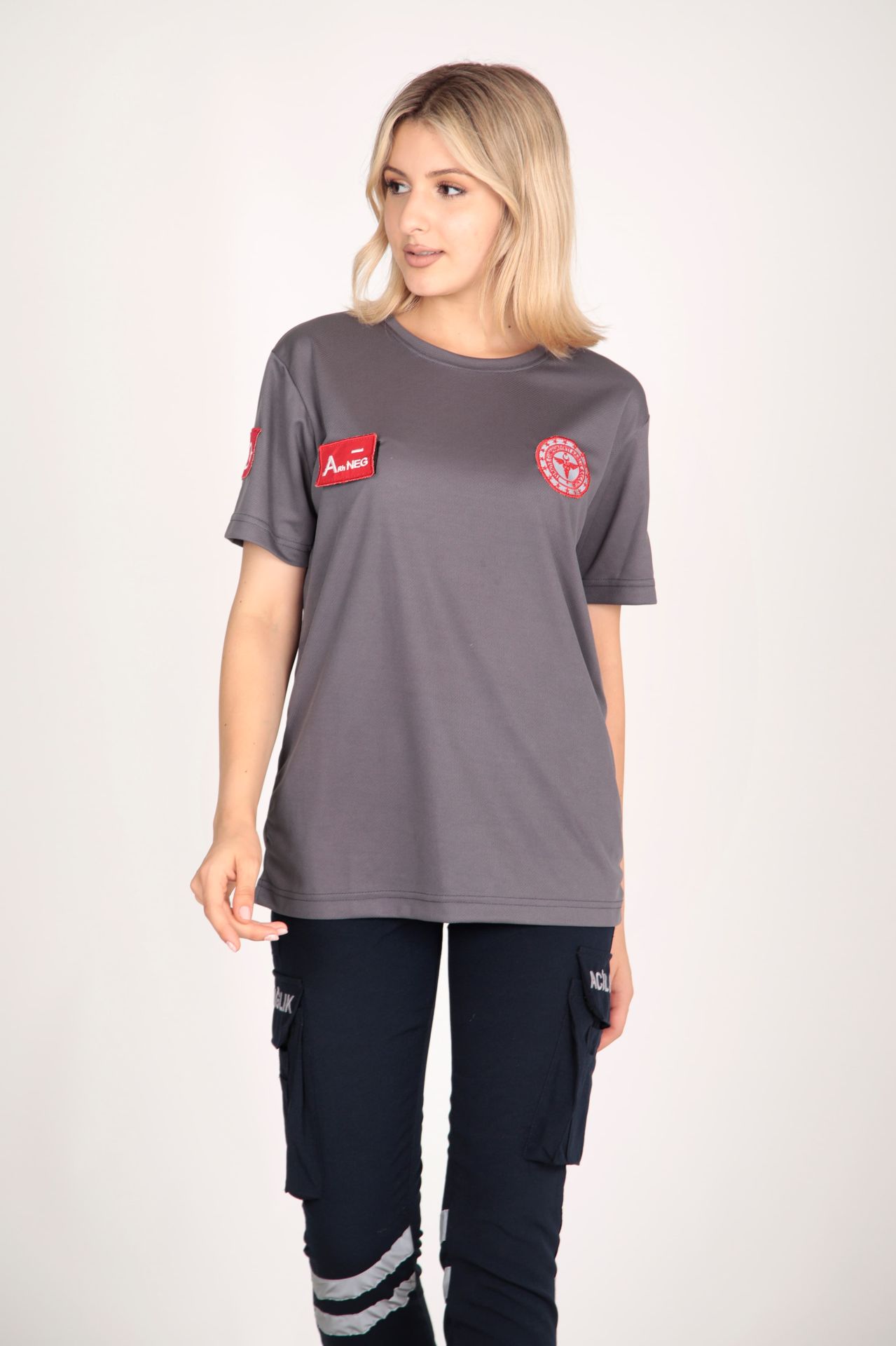 112 Acil Sağlık Füme Sıfır Yaka Comfort T-shirt (Unisex-Fileli)