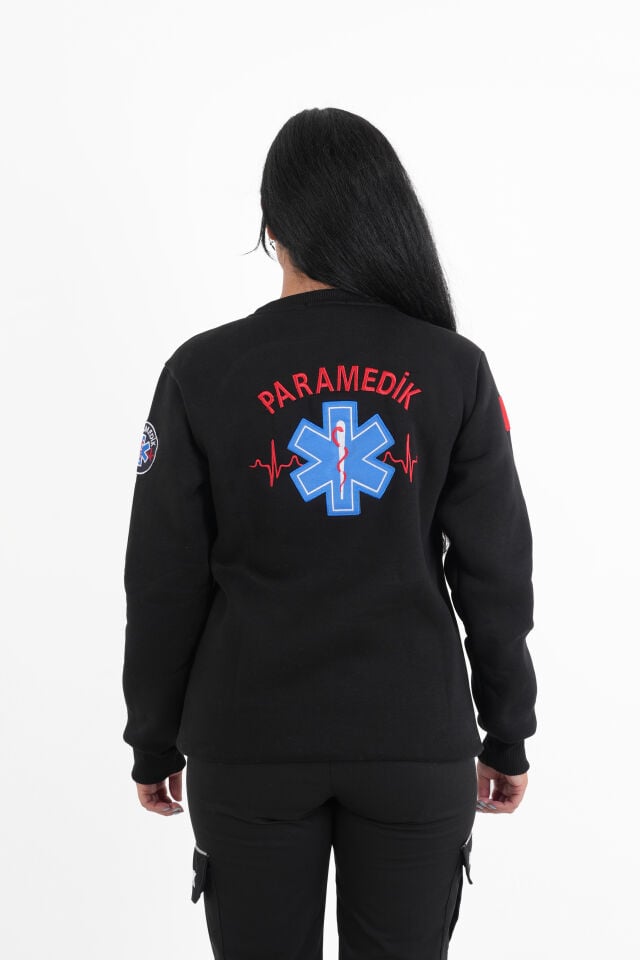 Paramedik Siyah Sıfır Yaka Swit (Unisex- 3 İplik) Kumaş