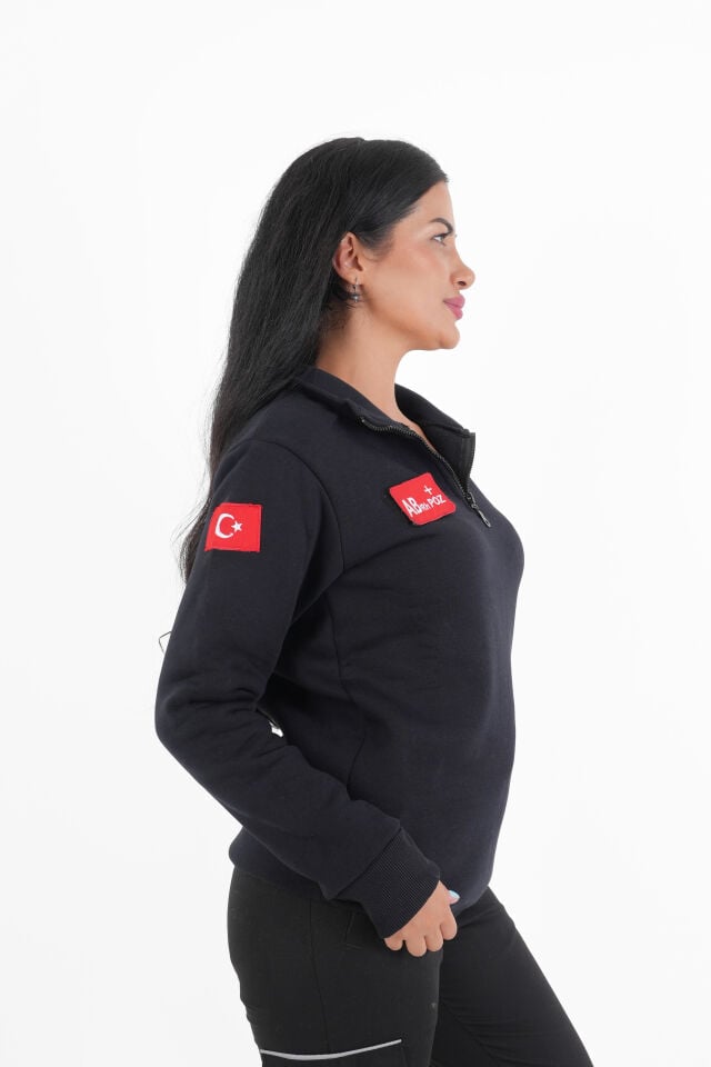 Paramedik Siyah Fermuarlı Swit (Unisex-3 İplik Kumaş)