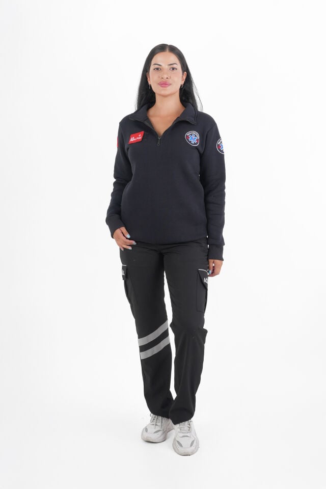 Paramedik Siyah Fermuarlı Swit (Unisex-3 İplik Kumaş)