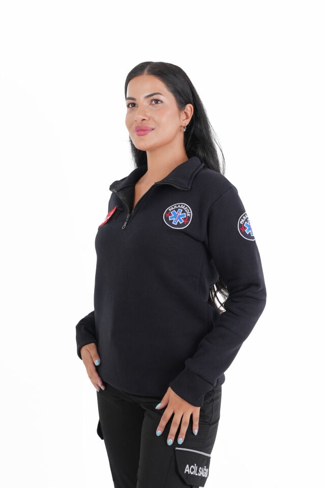 Paramedik Siyah Fermuarlı Swit (Unisex-3 İplik Kumaş)