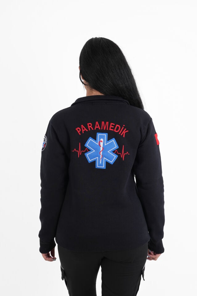 Paramedik Siyah Fermuarlı Swit (Unisex-3 İplik Kumaş)